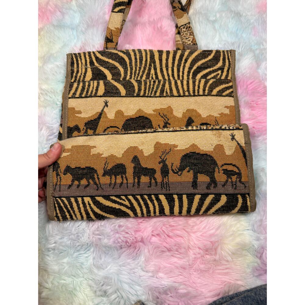 Jade Safari Tapestry Tote Bag Animal Print Zip Pouch - Picture 5 of 15